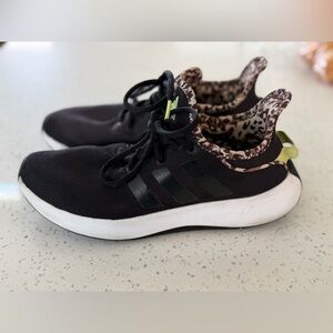 Adidas Black and White Shoes with Leopard Detail